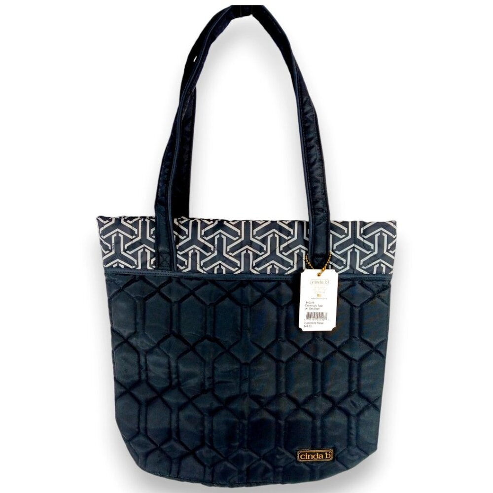 CINDA B-Jet Set Black Essentials Tote-Purse-Shoulder Bag-Quilted Pattern - Picture 1 of 12